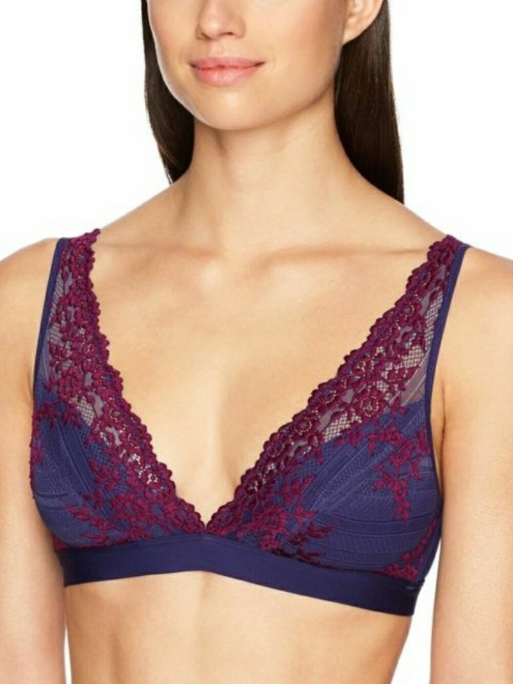 2 Wacoal Embrace Lace Wireless Bralettes Sz 38 Black/Ivory & Blue Depth/Cordovan
